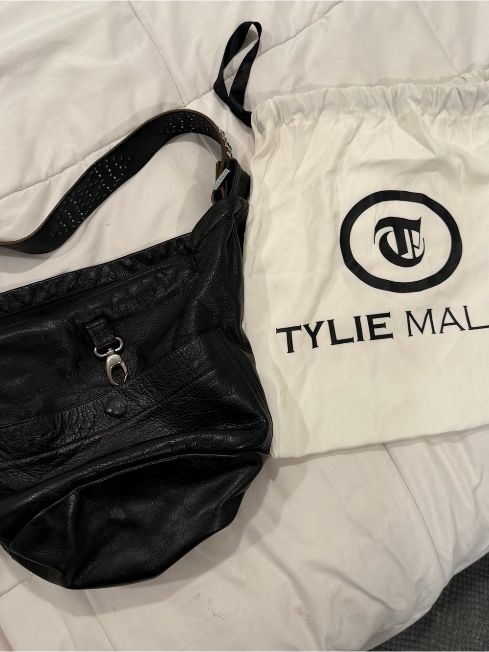 Tylie Malibu Black Leather Shoulder Hobo with Silver Hardware